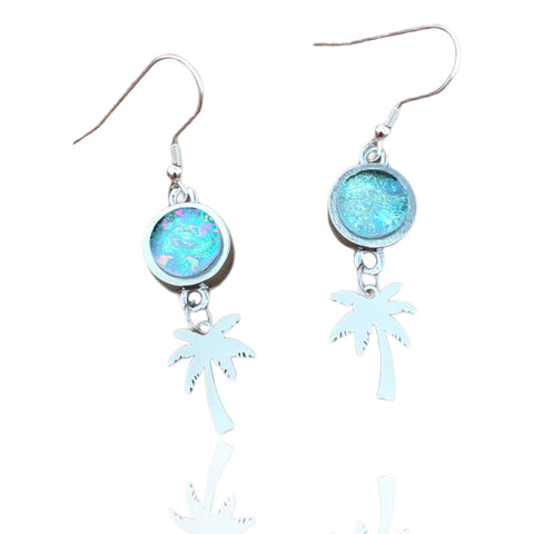 Palm Tree Earrings-Seafoam