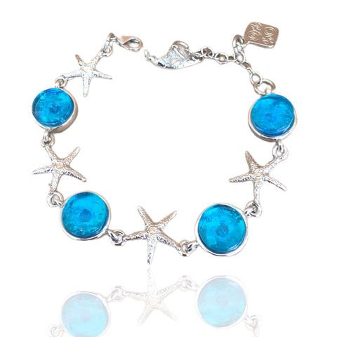 Starfish Link Bracelet- Turquoise Blue Transparent