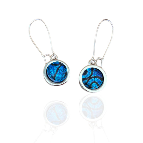 Mini O Earrings- Cobalt with Pattern