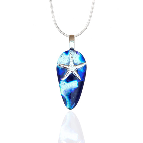 Pendant with Starfish- Cobalt Splatter