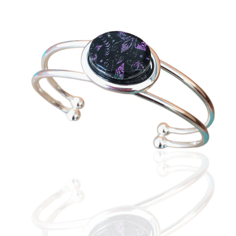 Oval Bracelet- Purple Flower Pattern