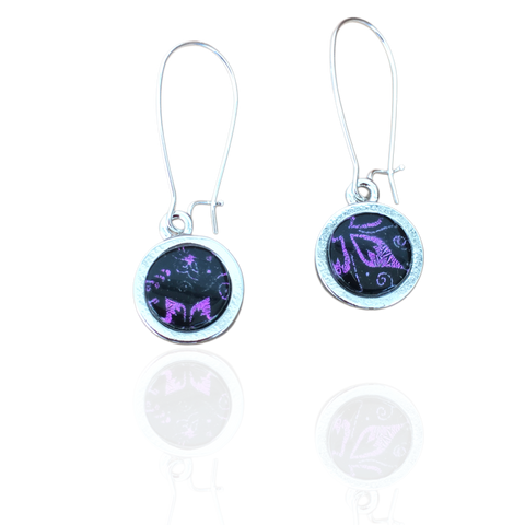 Mini O Earrings- Purple Flower Pattern