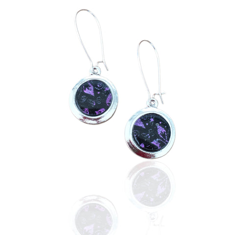 Dot Earrings- Purple Flower Pattern